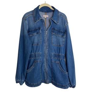 Knox Rose Denim Utility Jacket Womens Small Blue Zip Front Elastic Waist